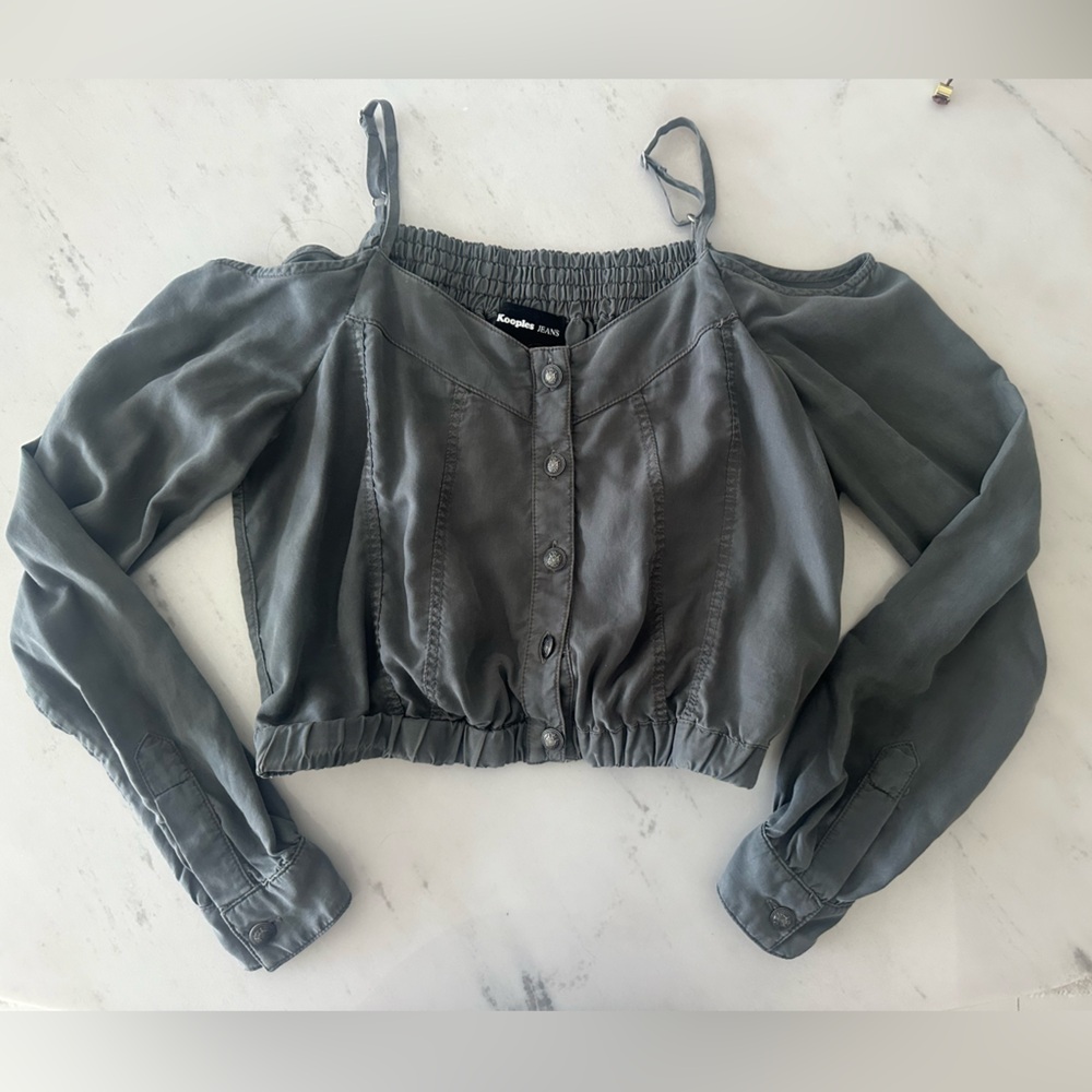 The Kooples Cold Shoulder Button-Up Top